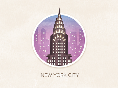 New York City badge icon illustration painted pin textured watercolour
