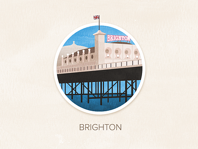 Brighton badge icon illustration painted pin textured watercolour