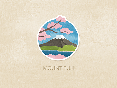 Day One: Mount Fuji badge icon illustration painted pin textured watercolour