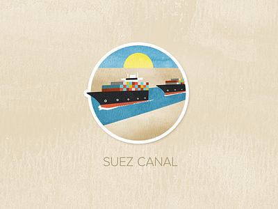 Day Five: Suez Canal badge icon illustration painted pin textured watercolour