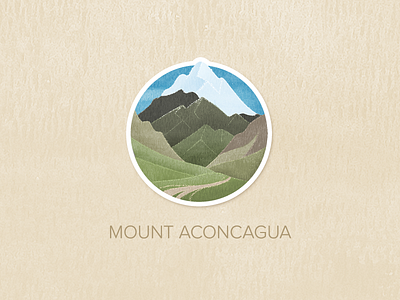 Day Six: Mount Aconcagua badge icon illustration painted pin textured watercolour