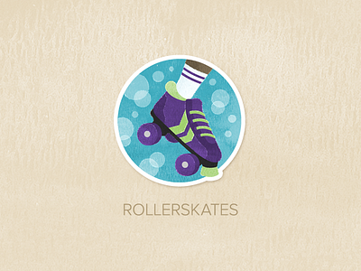 Day Nine: Rollerskates badge icon illustration painted pin textured watercolour