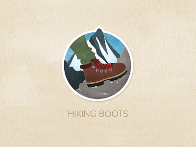 Day Eleven: Hiking Boots badge icon illustration painted pin textured watercolour