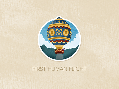 Day Fourteen: First Human Flight badge icon illustration painted pin textured watercolour