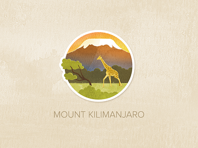 Day Fifteen: Mount Kilimanjaro badge icon illustration painted pin textured watercolour