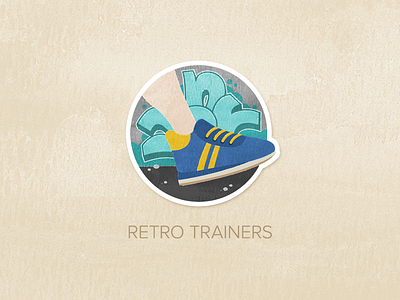 Day Nineteen: Retro Trainers badge icon illustration painted pin textured watercolour