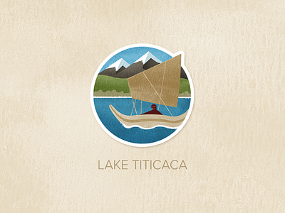 Day Twenty-Four: Lake Titicaca badge icon illustration painted pin textured watercolour
