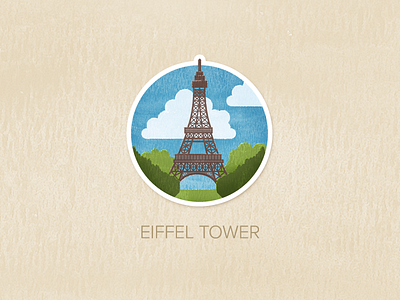 Day Twenty-Six: Eiffel Tower badge icon illustration painted pin textured watercolour