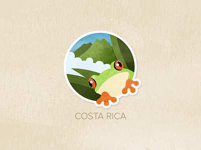 Day Thirty-Four: Costa Rica badge icon illustration painted pin textured watercolour