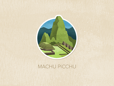 Day Thirty-Six: Machu Picchu badge icon illustration painted pin textured watercolour