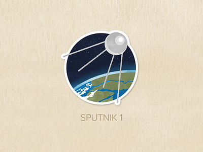 Day Forty-Two: Sputnik 1 badge icon illustration painted pin textured watercolour