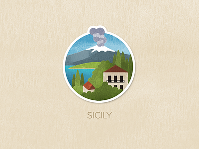Day Forty-Three: Sicily badge icon illustration painted pin textured watercolour