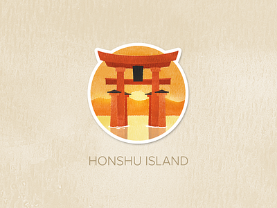 Day Forty-Nine: Honshu Island badge icon illustration painted pin textured watercolour