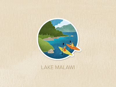 Day Fifty: Lake Malawi badge icon illustration painted pin textured watercolour