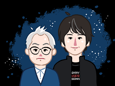 Brian Cox and Robin Ince caricature cartoon comic cute illustration painted physics retro science textured