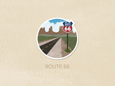 Day Fifty-Three: Route 66 badge icon illustration painted pin textured watercolour