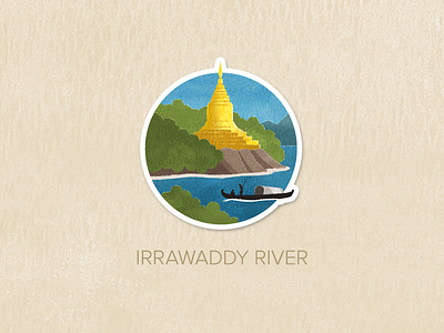 Day Fifty-Seven: Irrawaddy River badge icon illustration painted pin textured watercolour