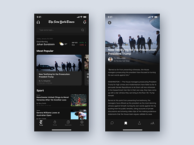 The New York Time Dark Mode Concept app dark mode mobile design news ui ux