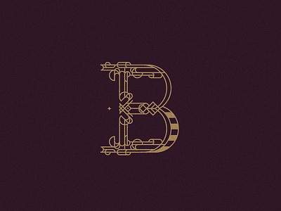 Letter B black geometric gold line pattern stars texture type typography vector