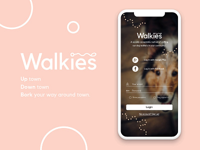 Walkies - Log In app challenge design dog dogs in log login ui walking