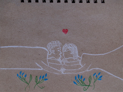 Flying emotions colored pencils couple drawing flowers fly hand drawing illustration love painting pencil sketching together