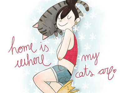 Home is Where... cat cats drawing girl home illustration photoshop