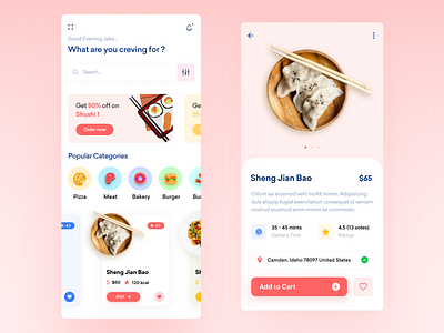 Food delivery app clean delivery app flat food food app food delivery application food illustration ui ui ux ux design