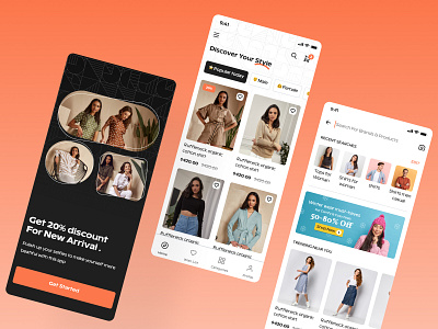 Fashion Shop Mobile App UI Screen V.1 fashion shop app home screen log in screen search screen verification welcome screen