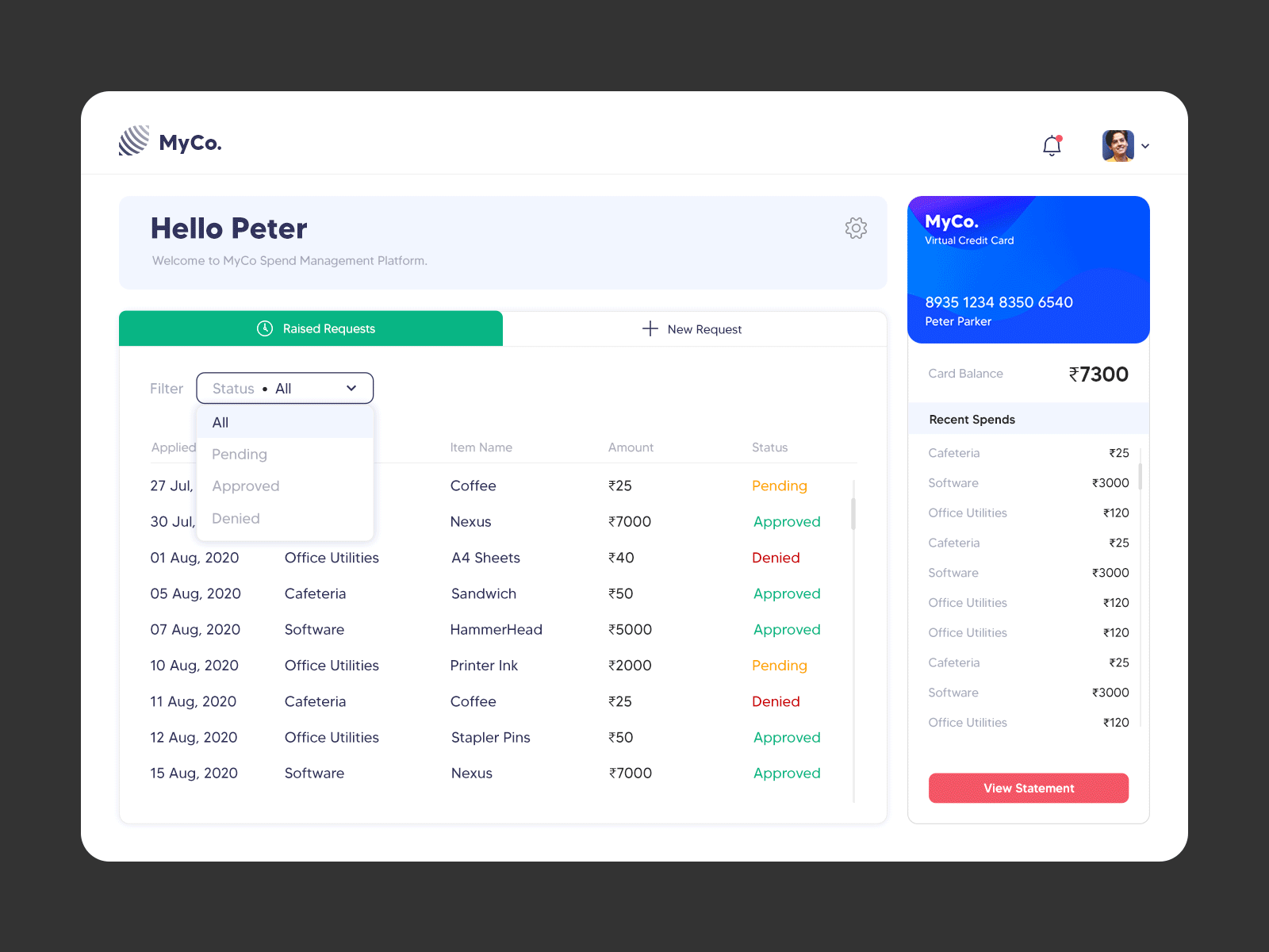 Purchase Request - Web App app card cards clean credit purchase request ui ux virtual visual design web