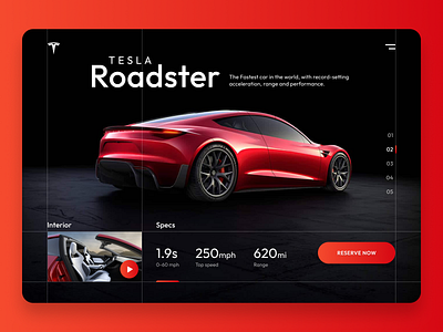 Tesla Roadster app car design fast tesla ui visual design web