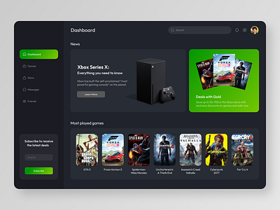 Xbox Dashboard app branding clean ui series x ui visual design web xbox
