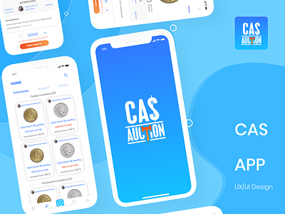 CAS Auction and Deals App Design app branding design flat illustration typography ui ux vector