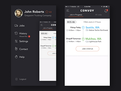 Trucking iOS app hamburger ios layout left leftmenu menu mobile sidemenu sketch ux wire wireframe