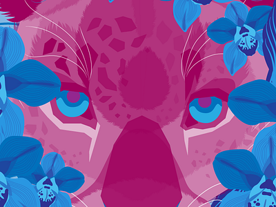 Big pink cat illustration orchids panther pink