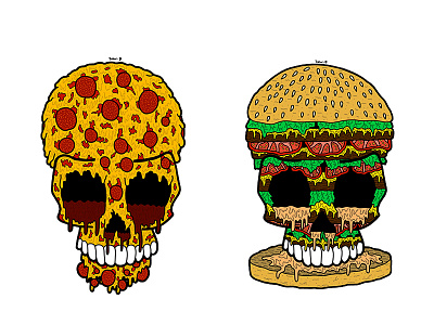 Pizza and Burger skulls art burger design food illustration pizza