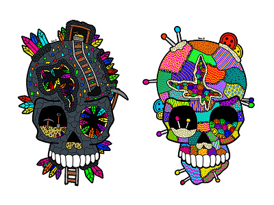 Crystal Mine and Stitching skulls art colourful colours crystals design draw drawing illustration illustrator skulls work