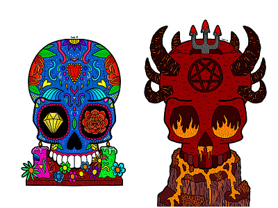 Sugar and Demon skulls art artist artwork colour colourful colours design digital digital illustration digitalart draw drawing illustrate illustration illustrator pattern patterns skulls work