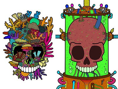 Coral and Experiment Skulls art artist artwork colour colourful colours design digital digital illustration digitalart draw drawing illustrate illustration illustrator pattern patterns skulls work