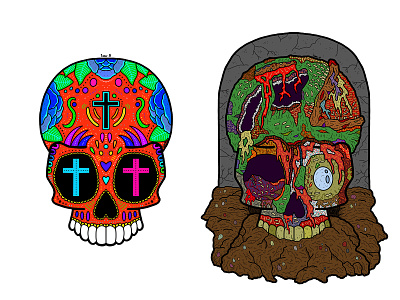 Sugar and Zombie Skulls art artist artwork colour colourful colours design digital digital illustration digitalart draw drawing illustrate illustration illustrator pattern patterns skulls symmetry work