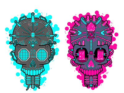 Robot Skulls art artist artwork colour colourful colours design digital digital illustration digitalart draw drawing illustrate illustration illustrator pattern patterns skulls symmetry work