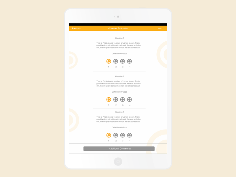 Sales Questionaire Mockup