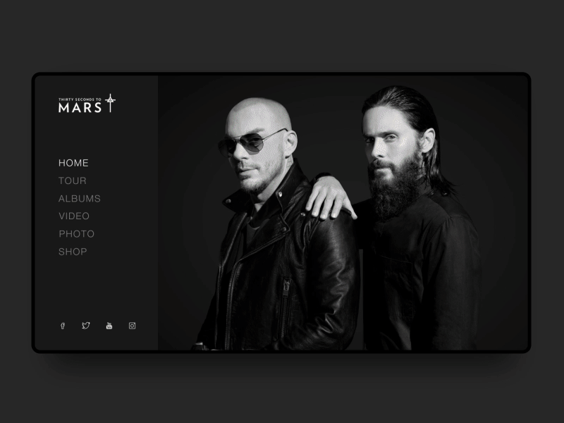 Music website of Rock band 30 STM dark theme design homepage interface animation music website ui