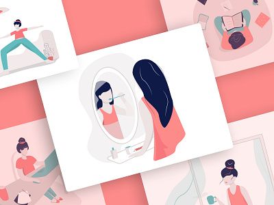 Girl and her daily affairs daily routine design girl illustration ui yoga