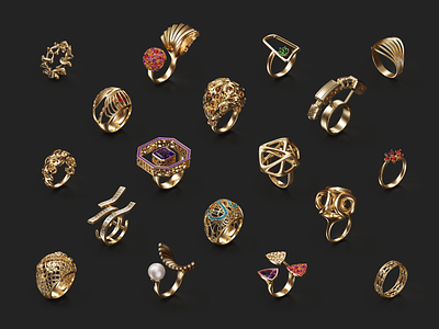 Some of the ring designs 3d compilation gold jewellery jewellery design jewelry jewelry design render ring rings