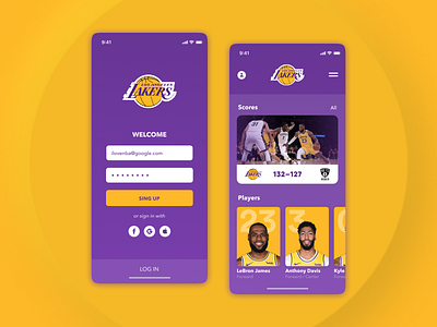 NBA – App for «LA Lakers» fans app basketball design figma lakers mobile mobile app mobile app design nba ui