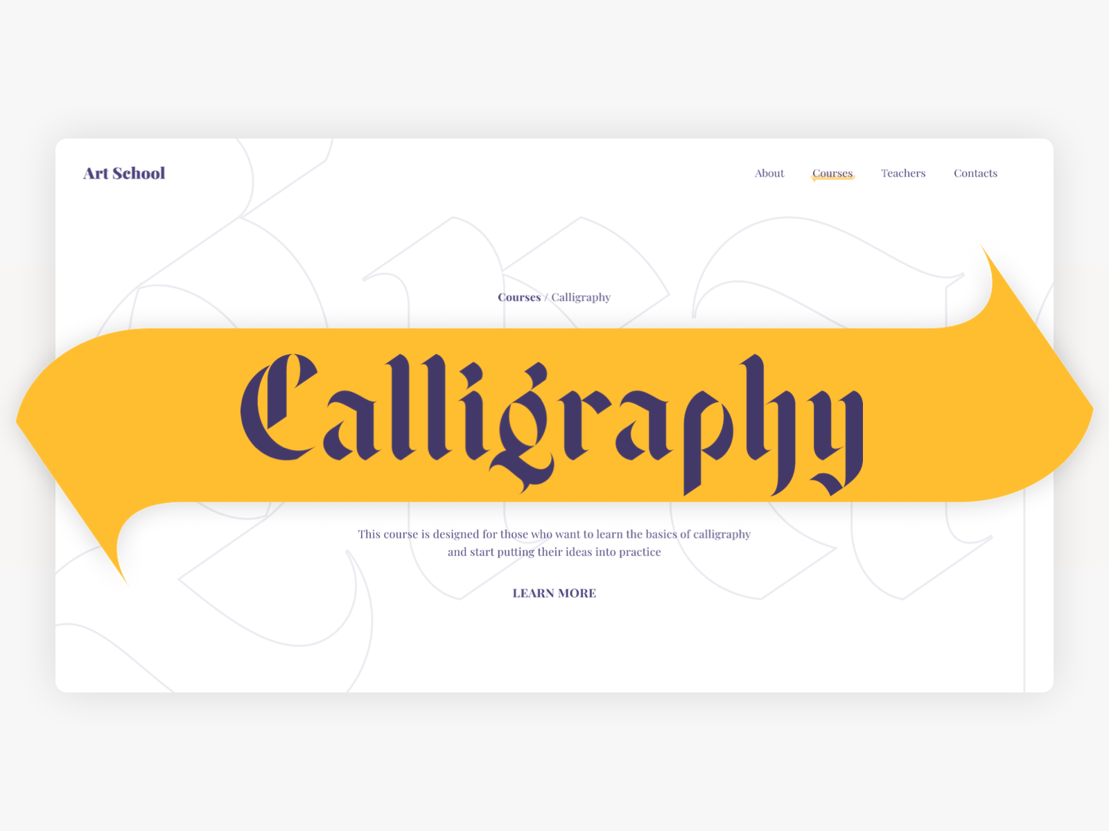 Art School – Calligraphy calligraphy clean education first screen flat hero image minimal ui uidesign webdesign