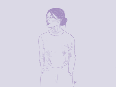 Sketch girl illustration lavender purple sketch