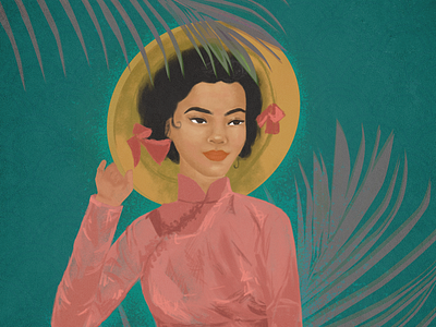 Vietnam asian digital art digital painting girl green illustration jungle painting pink southeast asian tradition traditional woman