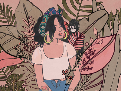 unapologetically woman digital art digital painting frida kahlo girl illustration jungle painting pink plants woman