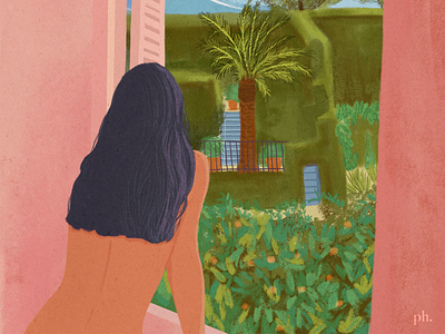 Azul blue digital art digital illustration digital painting foliage girl illustration jungle painting pink plants summer tropical